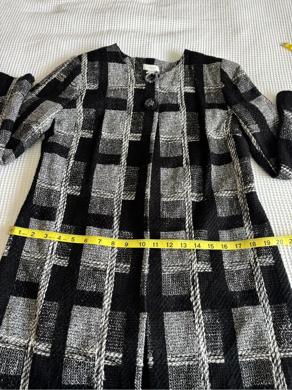 Chico's Black and White Tweed Plaid Button Jacket